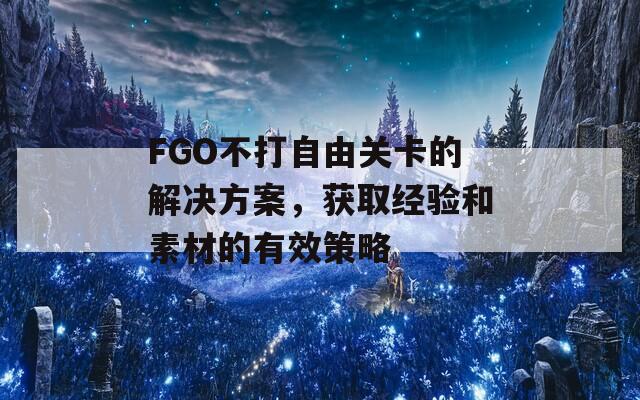 FGO不打自由關(guān)卡的解決方案，獲取經(jīng)驗(yàn)和素材的有效策略